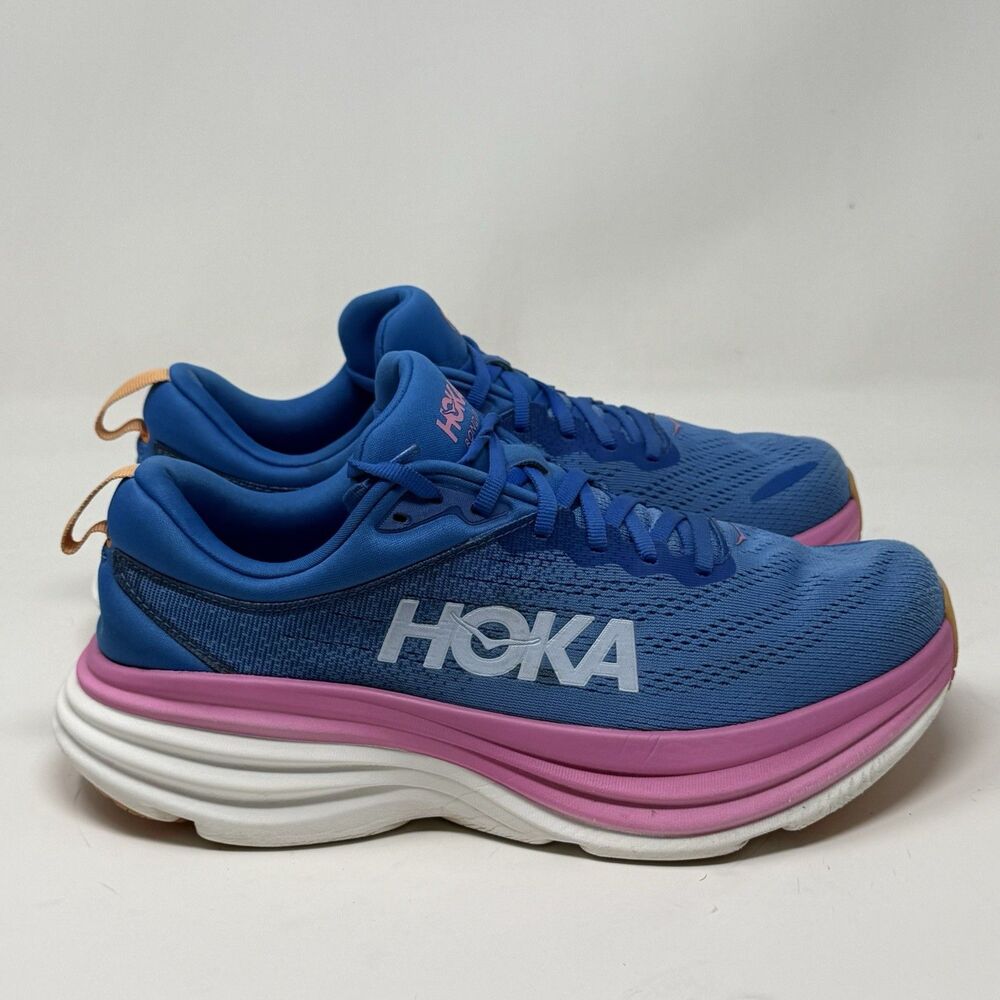 Hoka One One Bondi 8 Womens 9 M Blue Pink Lightweight Running Shoes Sneakers